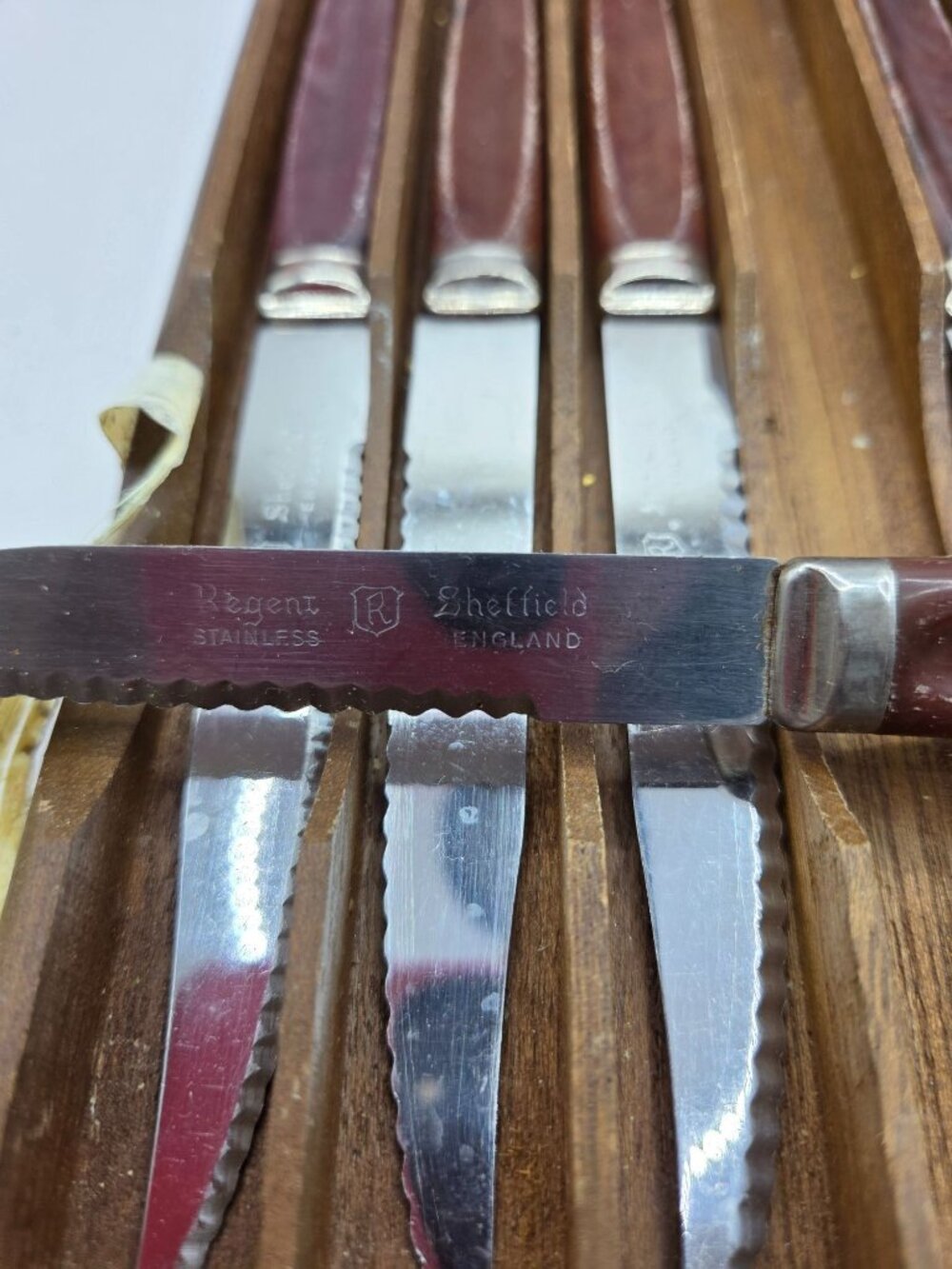 Vtg Regent Sheffield Stainless Steel Steak Knives Set Of 6 Box Made In England - Picture 9 of 12